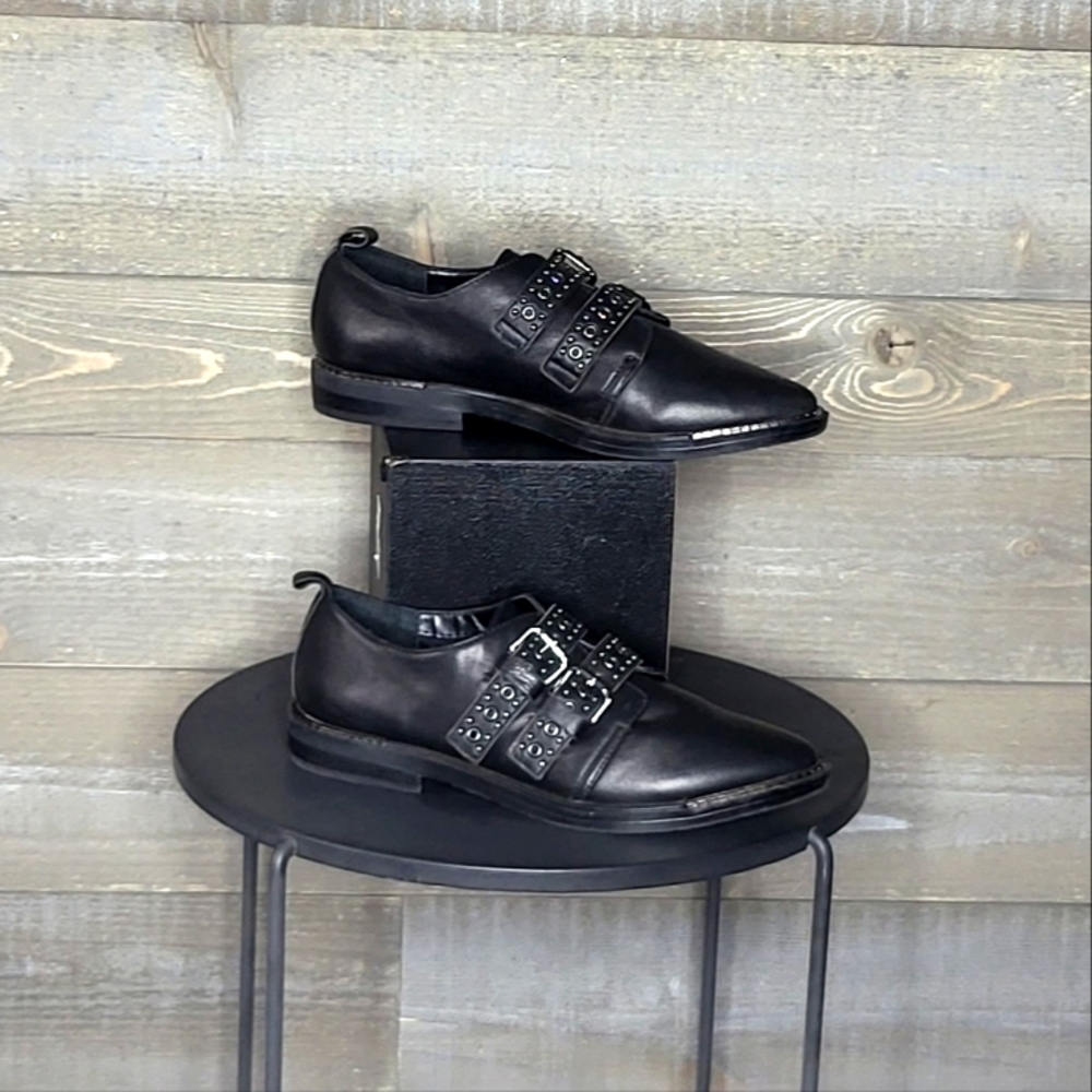 Bleecker & Bond Buckle Square Metal Studs Details Leigh Slip-on Leather …